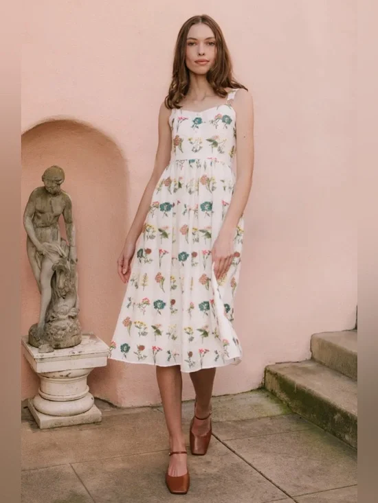 NWT Ivy City Co Robyn Embroidered Floral Midi Dress Wildflower Size 14 - Picture 1 of 12